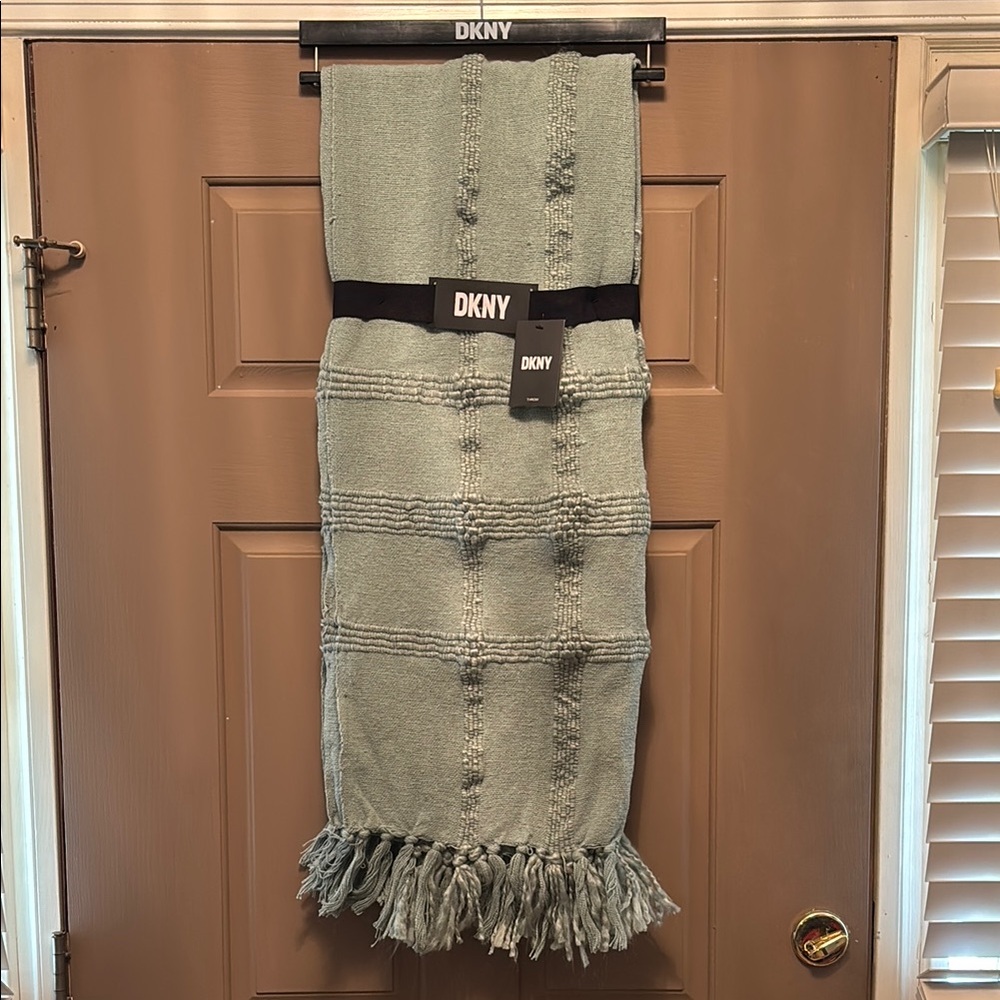 NWT DKNY Textured Fringe Throw Blanket 50" X 60"